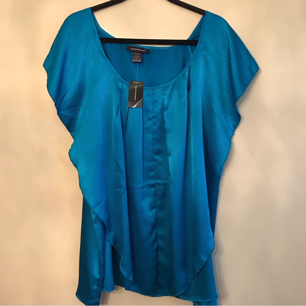 ASHLEY STEWART ROYAL BLUE HAMMERED SILK LIKE BLOUSE SIZE 26